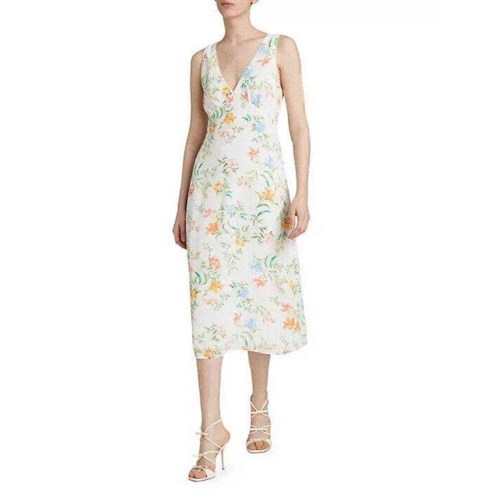 WAYF Dahlia Dress Size‎ XS Vintage White Floral Sleeveless V Neck Midi Retro NEW - Picture 2 of 14